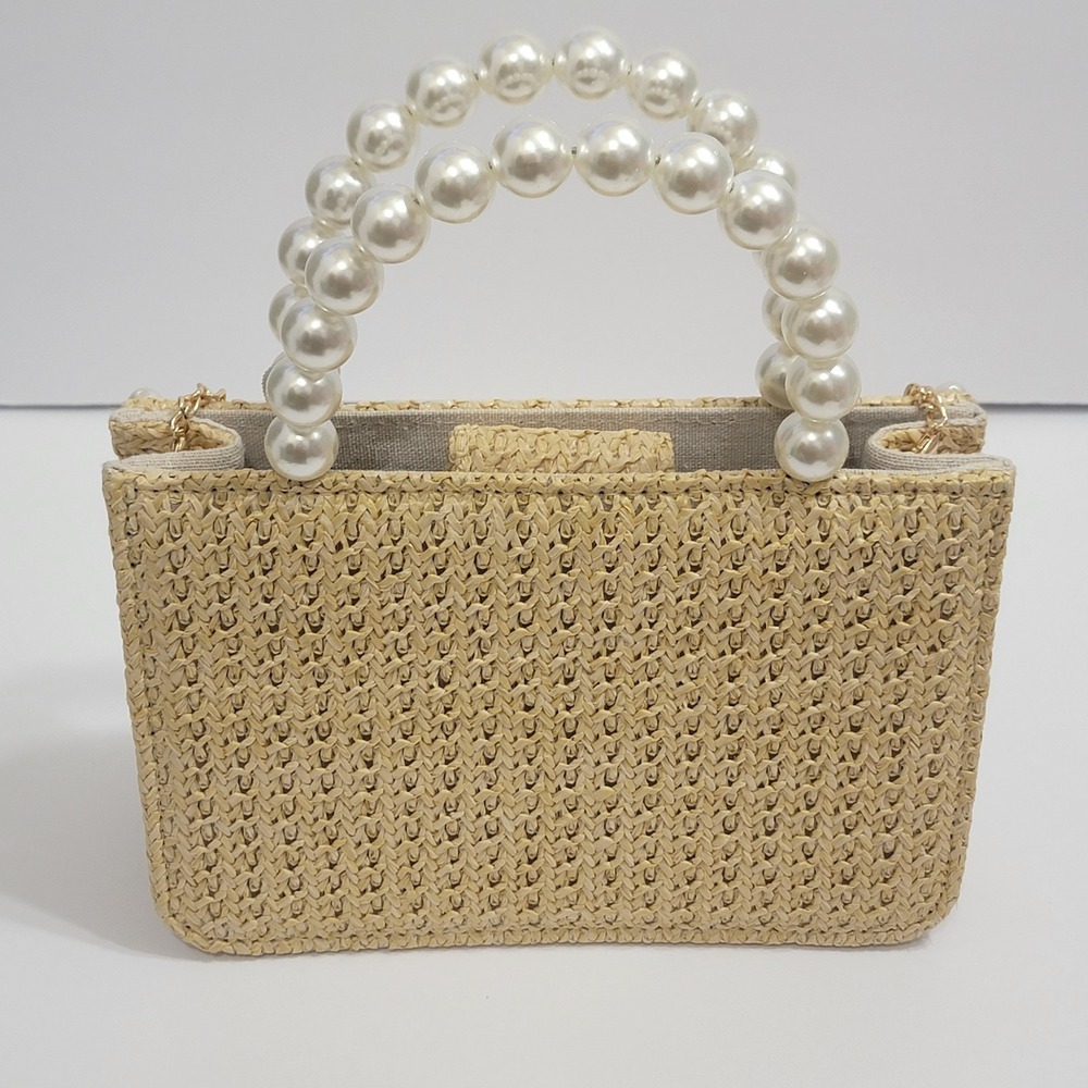 Tommy Bahama Pineapple Woven Mini Tote Faux Pearl Handle Crossbody Bag Coastal - Picture 7 of 10
